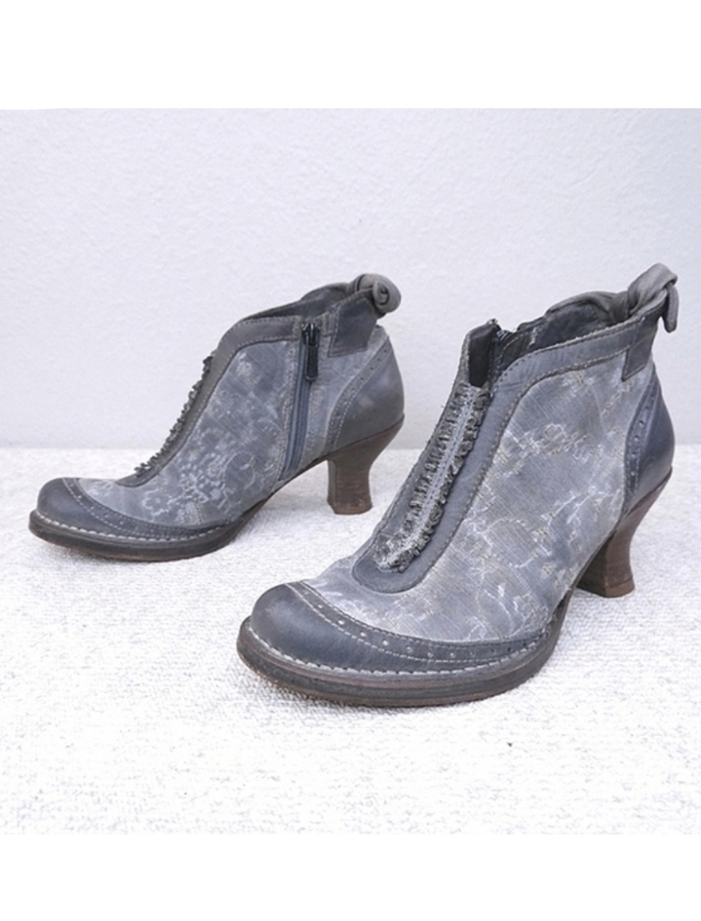 NEOSENS Victorian Oxford Heeled Booties Gray Cap Toe Embroidered Pumps